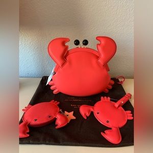 Kate Spade red crab crossbody and card holder and luggage tag set brand new rare
